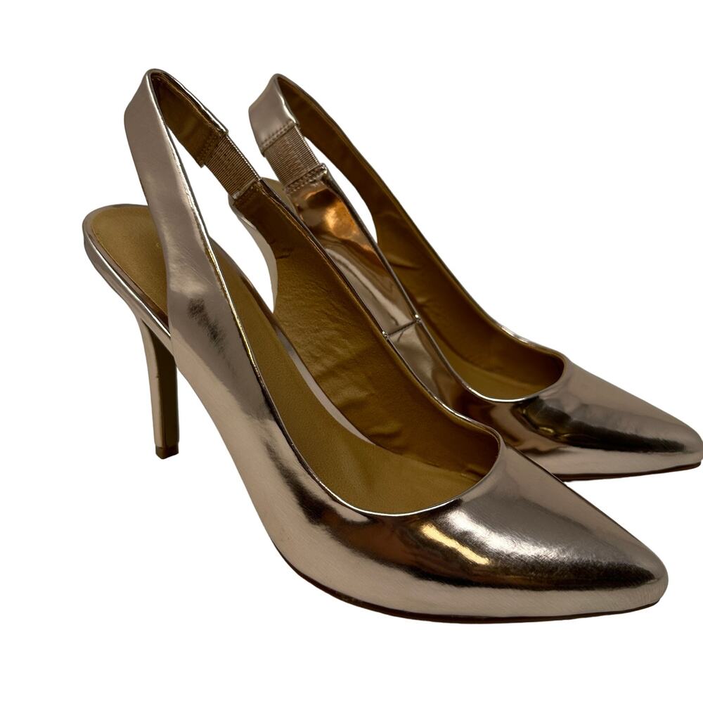 Shoedazzle Aliah Slingback Pumps Women's Size 9 Pointed Toe Rose Gold Metallic